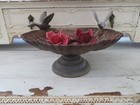 Amazing Old Vintage Metal Cast Iron Tabletop Birdbath Holder With 2 Birds