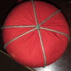 Vtg Cloth Red Tomato Sewing Pin Cushion With Strawberry Green String