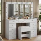 11 Drawer Vanity Desk With Led Mirror  Glass Top   Power Outlet Makeup Table