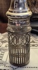 Vintage Silver- Glass Salt And Pepper Shakers Filigree Metal Sleeve