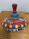 Vtg  1940 s Ohio Art Zebra Tin Litho Spinning Toy Top - Red Wood Handle -working