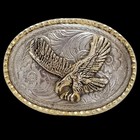 Vintage Belt Buckle American Bald Eagle Silver And Gold Color Rope Edge Western
