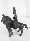 Antique Bronze Indian Hindu Khandoba Warrior On Horse With Guide