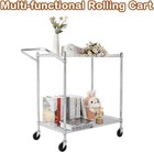 2 Tier Rolling Utility Cart With Wheels   Handle  heavy Duty Wire Shelves Cart