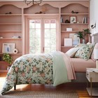 King Floral Print Duvet And Sham Set Light Sage Green light Pink white -