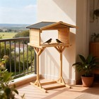 Free Standing Wooden Bird Table - Traditional Garden Bird Feeder With Roof-beige