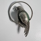 Silver   Jade Parrot Brooch Pin Vintage