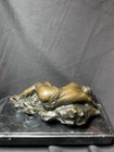 Antique Bronze Statue Of Reclining Nude Female Signed    milo    