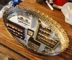 Vintage Hollywood Regency Gold Filigree Mirrored Oval Vanity Tray