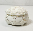 Vintage Jewelry Trinket Box Lidded Porcelain White With Gold Trim Home Decor 