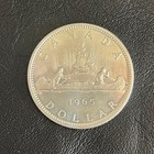 1965 Canadian Queen Elizabeth Ii 1 Dollar Silver Coin With Canoe Design