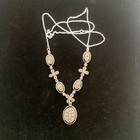 Vintage Sterling Silver Marcasite Pendant Necklace 18  Black Enamel Elegant