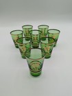 Vintage Green Glass Liquor Decanter With 8 Shot Glasses Retro Nature Scene