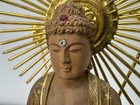 Y11082 Statue Plain Wood Carving Gold Leaf Buddha Figure Japan Antique Buddhisn