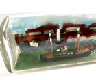 Vintage Sculpture Ship In A Bottle With Painting Hand Made Coastal Landscape