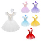 Kid Girls Swan Lake Ballet Dance Dress Lace Ruffle Sleeve Tutu Ballerina Costume