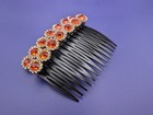 New Handmade Dazzling Orange Crystal Black Combs  set Of 2  Halloween