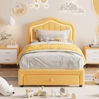 Twin Size Upholstered Bed Frame W  Storage Drawer   Led Headboard For Kids girls