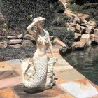Mermaid Statue Antique White Sitting On Rock Pool Patio Home Garden Decor Gift