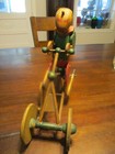 Antique Wooden Boy Riding Bike Mechanical Pull Toy Unknown Maker Rare