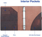 Leather Mini 3 Ring Binder For 5 5 x8 5 paper 1 round Rings Interior Pockets