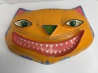 Gina Truex Vibrant Colorful Papier Paper Mache Cat Mask Wall Hanging Orange
