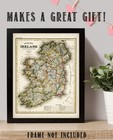 1844 Map Of Ireland Vintage Poster 11x14  Antique Irish Counties Wall Art