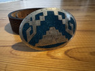 Silver Belt Buckle Mens Taxco Aztec Mayan Inlay Design Turquoise