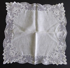 Vintage 1930 s Needlework On Net Lace Flowers Wedding Bridal Handkerchief Large