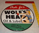 Vintage Wolf s Head Motor Oil   Lube 11 3 4  Porcelain Metal Wolfs Gasoline Sign