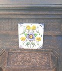 Antique Victorian Floral Fireplace Tile No 506 Hand Coloured Transfer Print