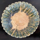 Kintsugi Oribe Chrysanthemum Plate Edo Period Green Glaze Japanese 13 9cm