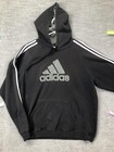 Adidas Hoodie Mens 2xl Black Big Logo 3 Stripe Fleece Pullover Sweatshirt