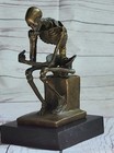 Fine Art Sculpture Bronze Skeleton Thinker Marble Base Signed Milo Artwork Decor
