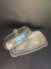 Vintage Silver On Copper Butter Dish With Glass Insert Floral Pattern