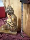 Vintage Reading Children Bookends Pair Boy Girl Antique Gold Bronze Finish Decor