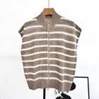 Womens Brunello Cucinelli Stand-up Collar Sleeveless Striped Hollow Linen Vest