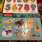 Lot 3 Wooden Melissa   Doug Puzzles Music Instruments Numbers Fuzzy Animals 