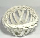 Vintage White Ceramic Basket Serving Bowl Lattice Design