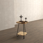 Round Coffee Table Wood Drum Fluted Accent Side Table Center For Living Room