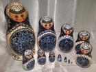 Vintage 12-piece Russian Matryoshka Nesting Dolls Set Signed Gzhel Blue 9  Wood
