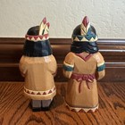 6    Vintage Wooden Hand Carved Native American Indians Thanksgiving Set Folk Art