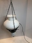 Vintage Hobnail White Milk Glass Cart Iron Hanging Ceiling Lamp Chandelier Light