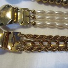 Four Vintage Gold Tone Sweater Clips Chains  Beads And Faux Pearls  4 5  Long
