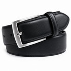 Mens Black Leather Belt Dress Casual Jean Size 36 38 Adjustable Silver Buckle
