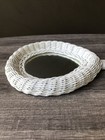 Vintage 1970s Hand Held White Wicker Vanity Mirror 14    Tea Drop Victorian Style
