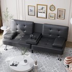 Convertible Futon Sofa Bed W  Adjustable Backrest   Cup Holder Small Spaces New