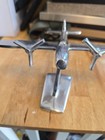 Vintage Aluminum Twin Engine Airplane Desktop Rotating Propellers Polished Alumi