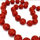 Vtg Silver Filigree Clasp Cinnabar Beaded 26 Inch Long Necklace Red Chinese