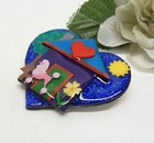 Heart Shaped Pink Poodle   House Pin  Echo   Hara Collectible Pin  Brooch